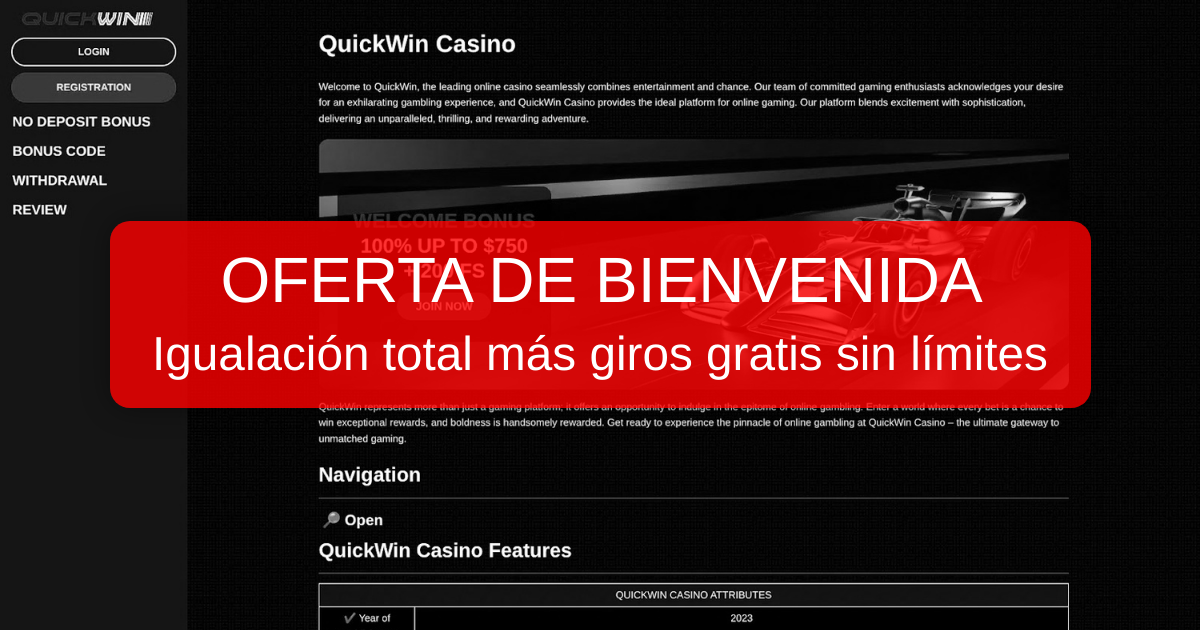 Bono de bienvenida de QuickWin Casino para España